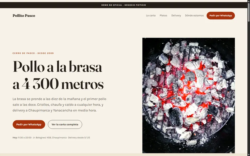 Vista de la web de Pollito Pasco